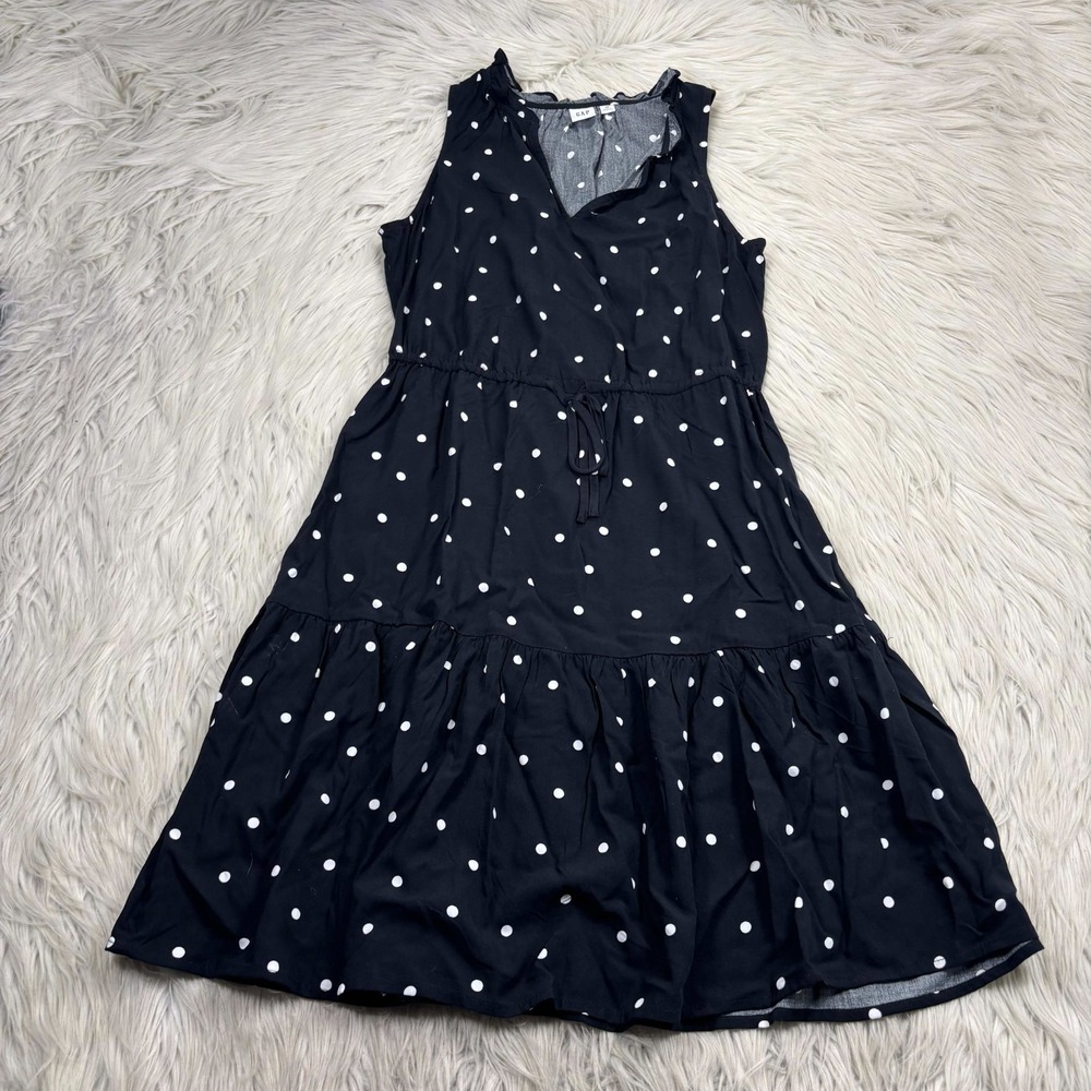 Gap‎ Women's XS Black Polka Dot Tired V-Neck Dress Blouson Twee Preppy Flirty